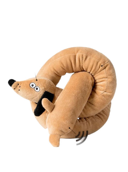Long, thin, talking dachshund plush toy; makes sounds; a dog doll that entertains and amuses.