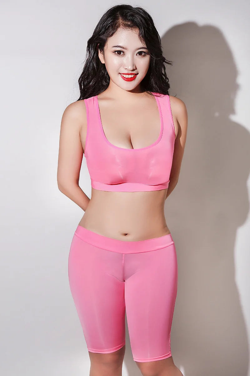 High Elastic Women's Shorts Oil Shiny Sheer Sexy Low Waist Panties Push Up Butt Tight Shorts Woman Clothing Yoga Shorts
