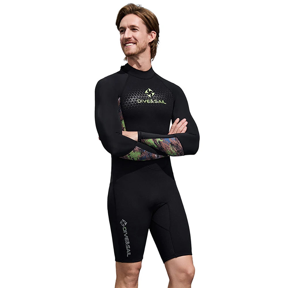 Men Women Wetsuit Shorty 1.5mm Neoprene + Lycra Thermal Swimsuit Diving Suits Front Zipper UV Protection Long Sleeve Surf Suits