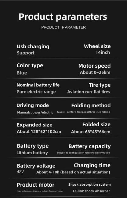 14-inch foldable E-Bike aluminum alloy explosion-proof tire electric bicycle for adults with multiple shock absorption bicycles