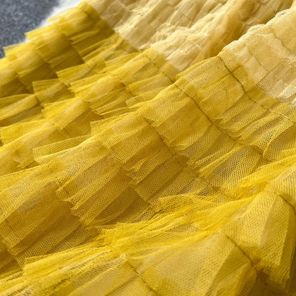 Voille Skirts Women Gradient Y2k High Waist Elastic Jupe Ladies Tulle Mujer Faldas Ruffles Long Female Mesh Skirt Dropshipping