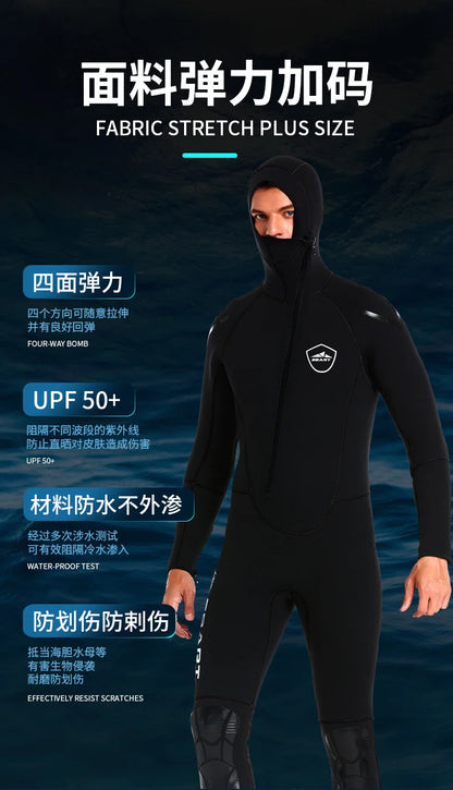 5MM diving suit thickened warm swimming suit hooded knee protection deep diving fishing suit winter swimming equipment wetsuit