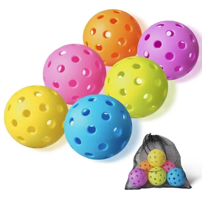 In/Outdoor Pickle Balls, 6 Pack of 26/40 Holes with Mesh Bag USAPA Approved Pickleballs Set High Visibility Durable Pickle Balls