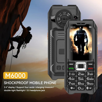 Rugged Outdoor Mobile Phone 4 Quad Sim Voice Changer Dual Torch Loudspeaker Large Button Powerbank Large Battery SOS Call Mobile