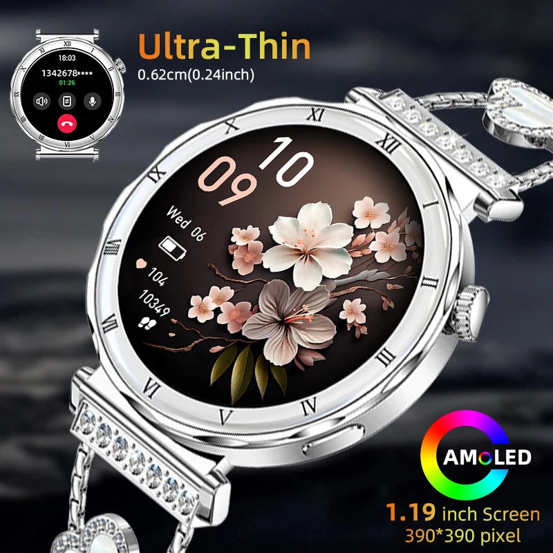 Women's Smart Watch 2026 New Fashion AMOLED Screen Bluetooth Call Custom Dials Female Health Monitoring Ladies Sports Smartwatch