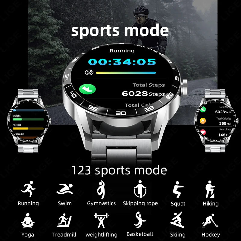 LIGE New Steel Smart Watch Men 1,38inch Bluetooth Call Business Men Watches Fitness Activity Sports Heart Rate Health Smartwatch