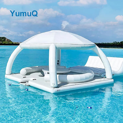 Quick Installation 132" X 132" X 40" Inflatable Pool Float With Canopy For Up To 8 Adults