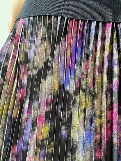 Shiny Colorful Luxury High Waist Metallic Pleated Midi Skirt 2025 Fashion Trends Elastic Waistband Pleated Skirt Old Money Style