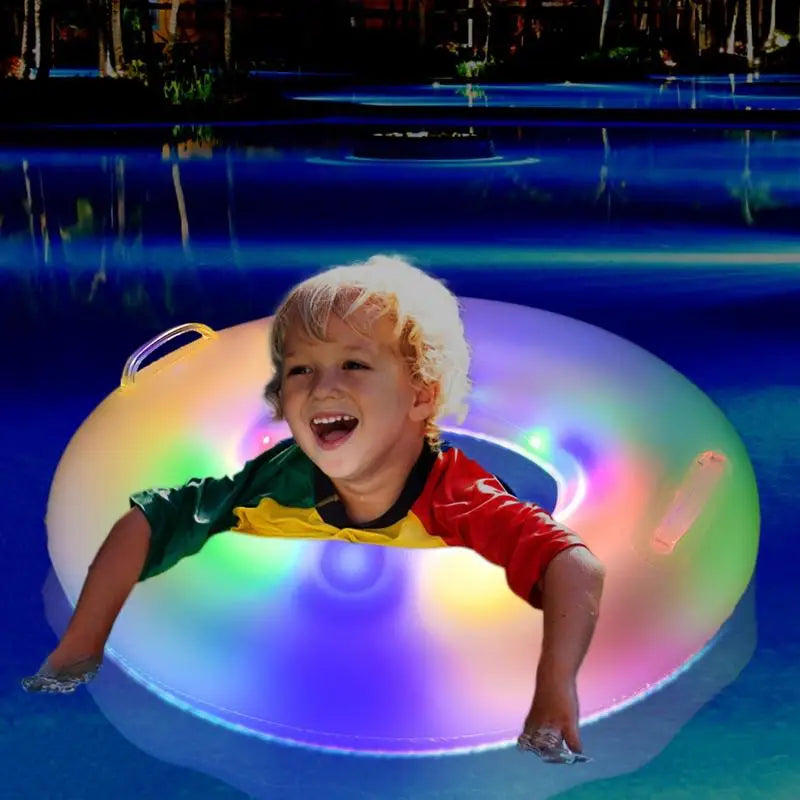 Inflatable Pool Floats Inflatable Floats Ring For Swimming Pool With Light PVC Water Toys With Two Handles Multicolor Light