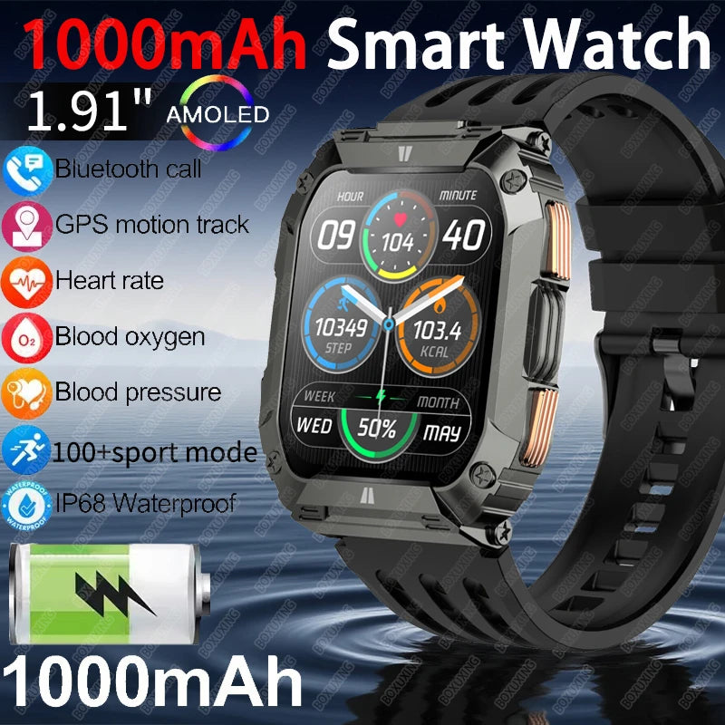 2026 New 1000mAh Battery Smart Watch Men 1.91" AMOLED Screen Men Outdoorsports Watch Waterproof Bluetooth Call Sports Smartwatch