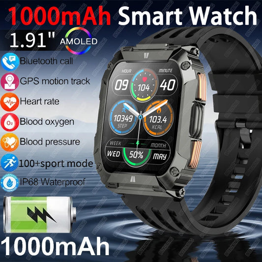 2026 New 1000mAh Battery Smart Watch Men 1.91" AMOLED Screen Men Outdoorsports Watch Waterproof Bluetooth Call Sports Smartwatch