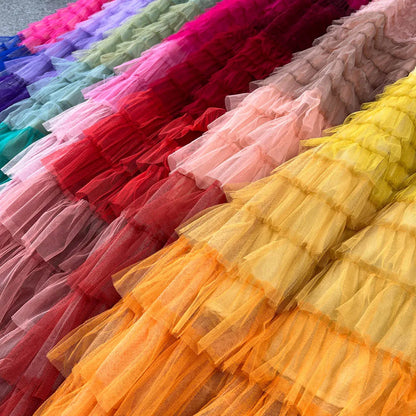 Voille Skirts Women Gradient Y2k High Waist Elastic Jupe Ladies Tulle Mujer Faldas Ruffles Long Female Mesh Skirt Dropshipping