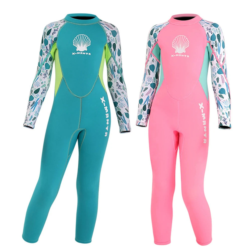 Children Wetsuit 2.5MM Neoprene Diving Suit For Girls Boys One-Piece Swimsuits Long Sleeve Kids Swimwears Snorkeling Rash Guards