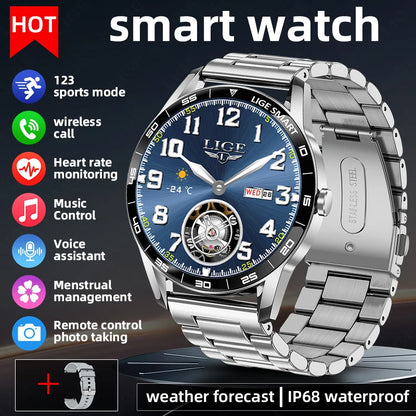 LIGE New Steel Smart Watch Men 1,38inch Bluetooth Call Business Men Watches Fitness Activity Sports Heart Rate Health Smartwatch