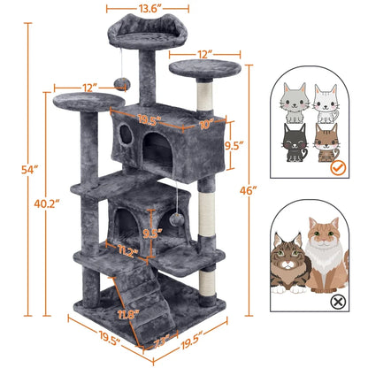Cat Tree Cat Tower Condominium with Condominium and Hanging Ball and Scratching Post, Large Cat House for Kittens and Cats