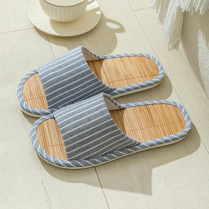 Striped Slippers Bamboo Women Autumn Home Couples Indoor House Non Slip Funny Sandals Shoes Male Soft Flat Summer For Tatami