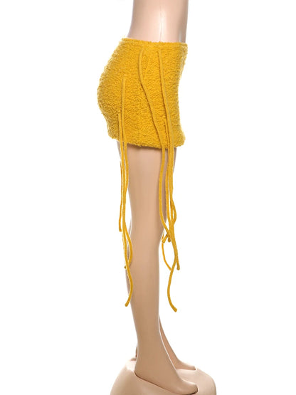 Nibber Basic Sexy Furry Side Tassel Skirts Women Y2K Peach Hip Summer Solid Wild Hipster Streetwear Skinny Midnoight Mini Bottom