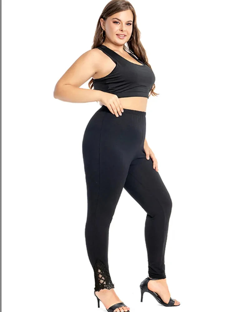 7XL Large Size Leggings For Women Summer Thin Tick 3/4 Capris Short Lace Hollow Tight Pants Black White Pink Red  6XL 5xl 4xl