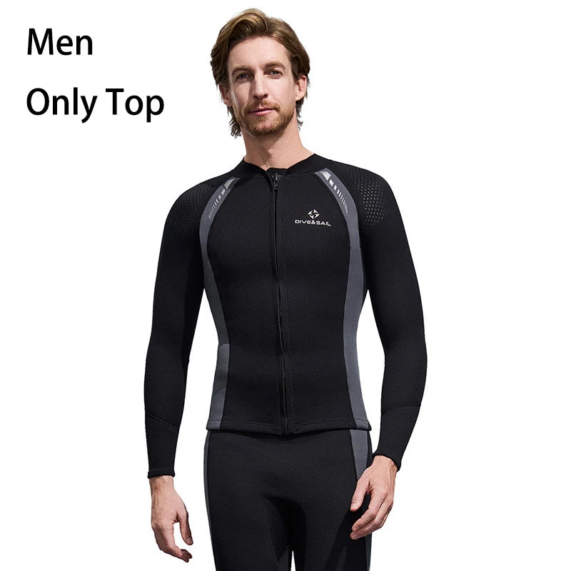 2025 New Men Women Wetsuit Top 3mm Neoprene Wetsuit Jacket Long Sleeve Front Zipper Swimsuit Surfing Diving Tops for Water Sport