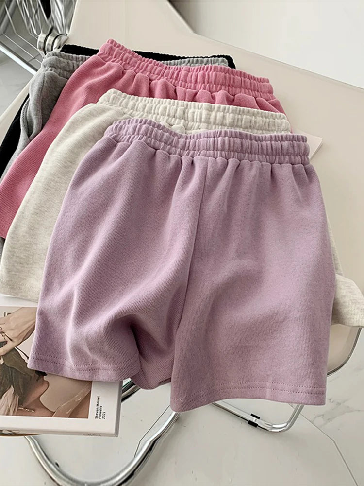 2026 Summer Shorts Women Elasticity Lovely Girls Korean Style Sweet Students Harajuku Simple Pure Gray Trousers Female New