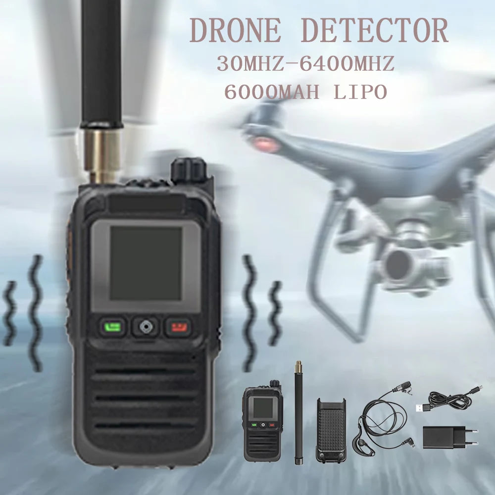 Drone Detector 2KM Long Distance UAV Detection Device Handheld 30-6400MHz Detection Drone Alarm Drone Video Transmission Signals