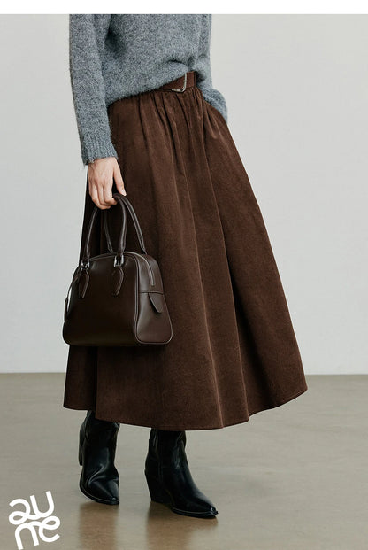 TOYOUTH Women Skirt 2025 Autumn New Corduroy Pure Cotton Ankle Length Umbrella Skirt