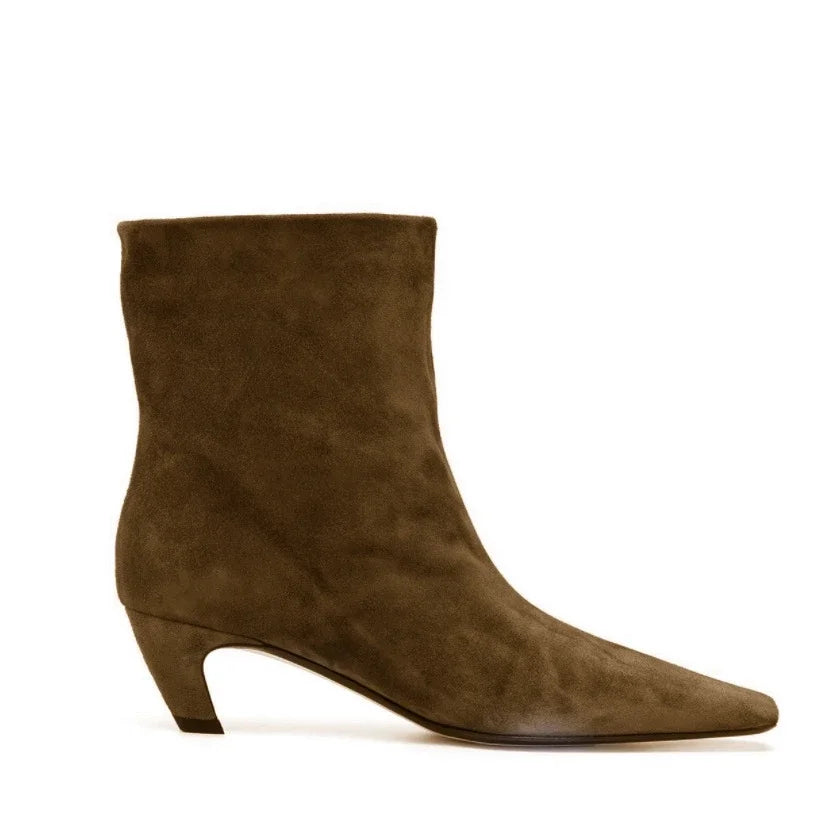 Embroidered Square Toe Cat Heel Western Cowboy Boots Woman Winter 2025 Slip-On Shaped Heel Slim Boots Fashion Shoes for Women