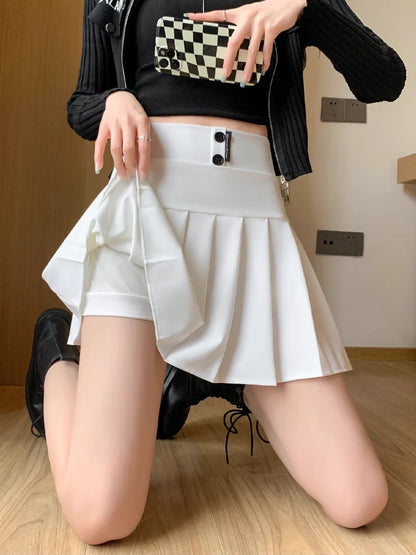 Mini Skirt Women Spring and Summer Original Letter Embroidery Elastic Waist Pleated Skirt A-line Skirt White Black