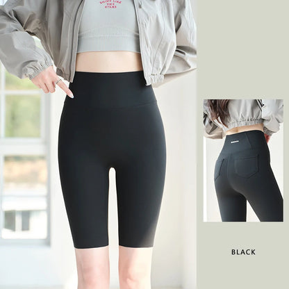 BIVIGAOS Summer New Back Pocket Sharkskin Cycling Shorts Women Cool Knee Length Short Leggings Casual Elastic Sport Biker Shorts