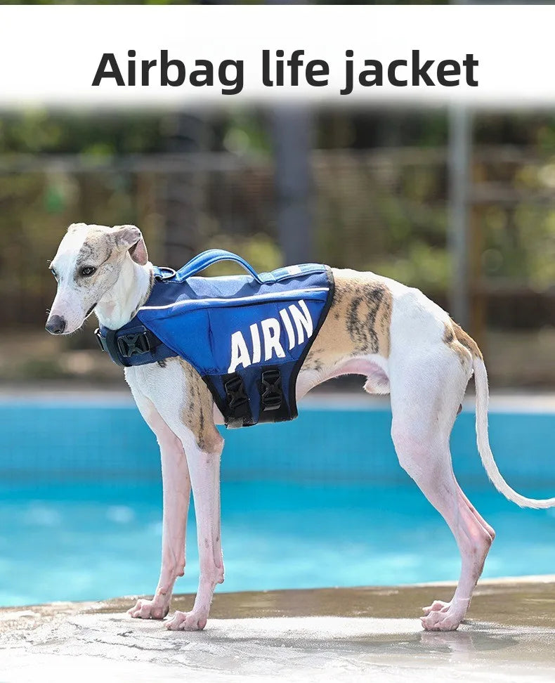 Dog Life Jacket with Airbags, Adjustable Pet Life Vest for Swimming, Oxford Fabric, Reflective Strips, S/M/L,Red / Green / Blue