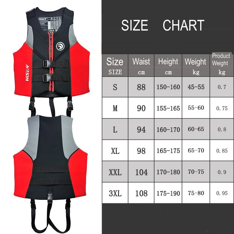 Life Jacket Adult Neoprene Life Vest Surf Raft Kayak Fishing Jet Ski Vest Water Sport Swimming Rescue Super Buoyancy Life Jacket