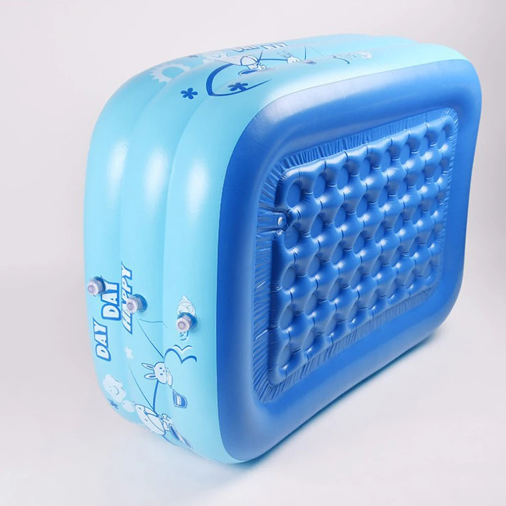 Inflatable Blow Up Swimming Pool Indoor Outdoor Rectangle Kid Bathing Tub Toddler Water Game Play Center 3 Rings Cartoon Printed