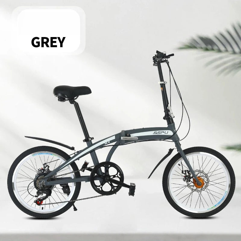 Folding Bike 20 Inch Aluminum Alloy Lightweight Commuter Bicycle 7 Speed Portable City Travel Ultralight Folding Bikes Grey