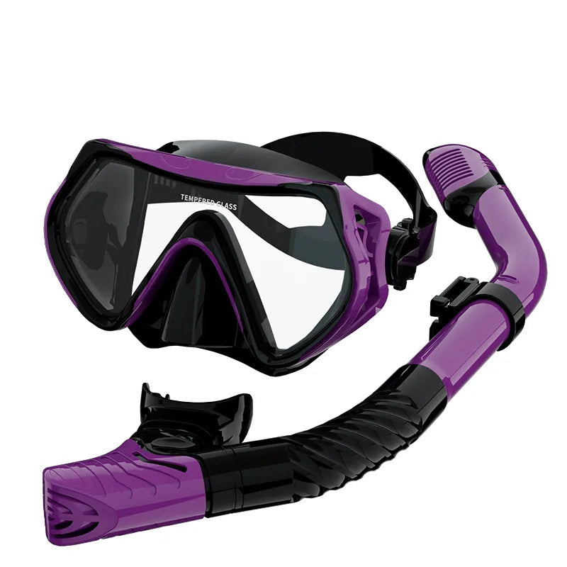 Diving Mask Snorkeling Full Dry Breathing Tube Set, Large Frame Swimming Goggles, Liquid Silicone Diving Mask