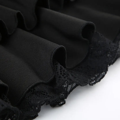 Goth Y2K Black Lace Trim Bow A Line Mini Skirt Women Korean Streetwear