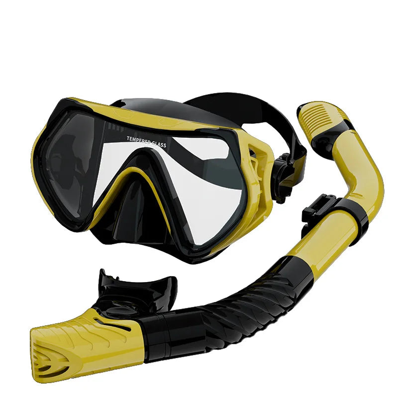 Diving Mask Snorkeling Full Dry Breathing Tube Set, Large Frame Swimming Goggles, Liquid Silicone Diving Mask