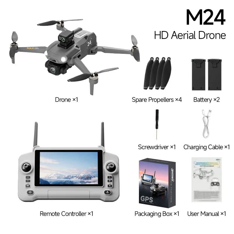Aerial Drone 4.5-inch Large Screen M24 GPS Positioning Payload Delivery Touchscreen Control 360° Intelligent Obstacle Avoidance