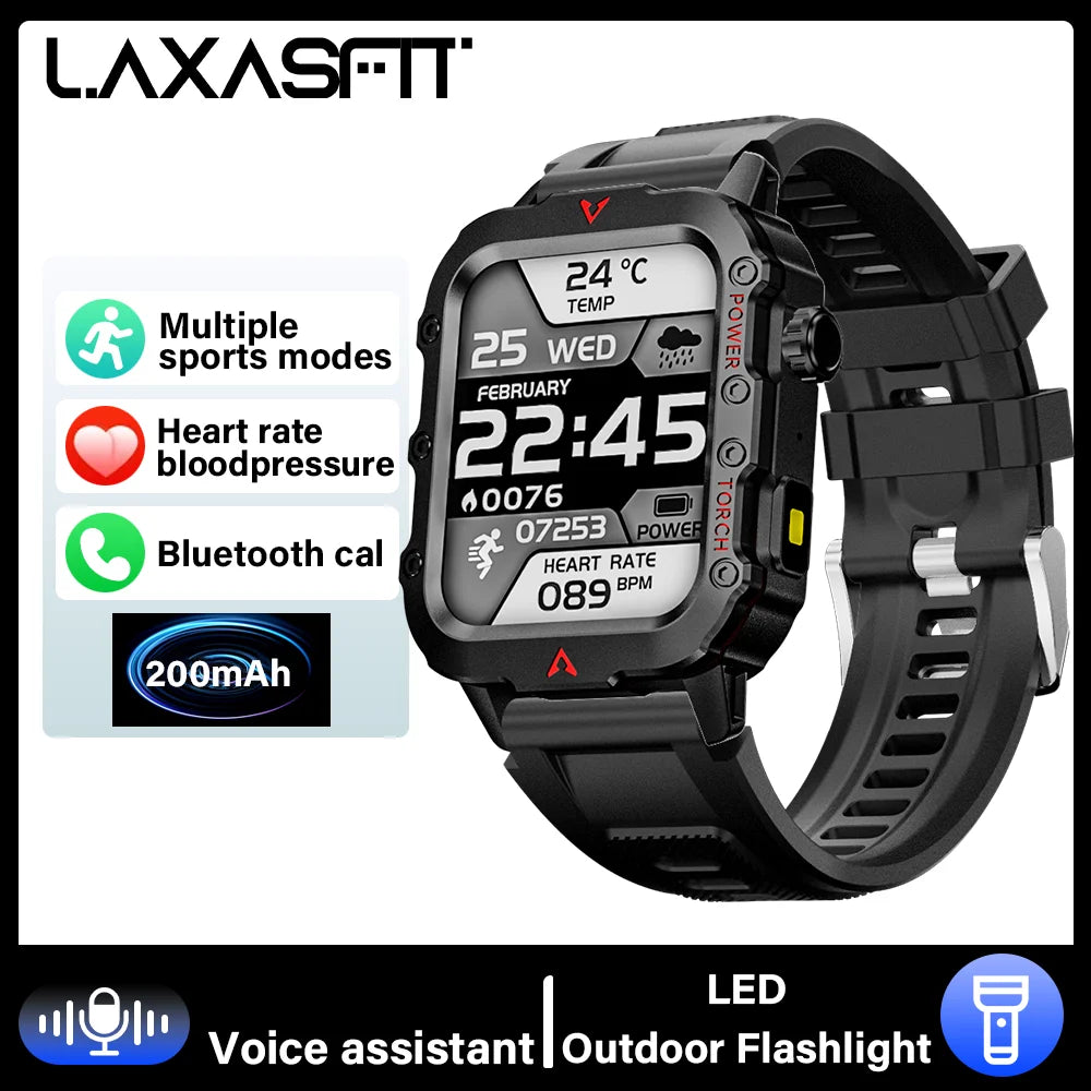 LAXASFIT 2025 New Smart Watch Men's Outdoor Watch 1.85 inch Voice Assistant Bluetooth Call with LED Flashlight Smart Watch