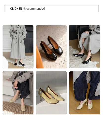Woman Shoes Sexy Heeled For Retro Pumps French Style Leather Pumps Slip On European Spring High Heels Handmade Vintag Dress Pump