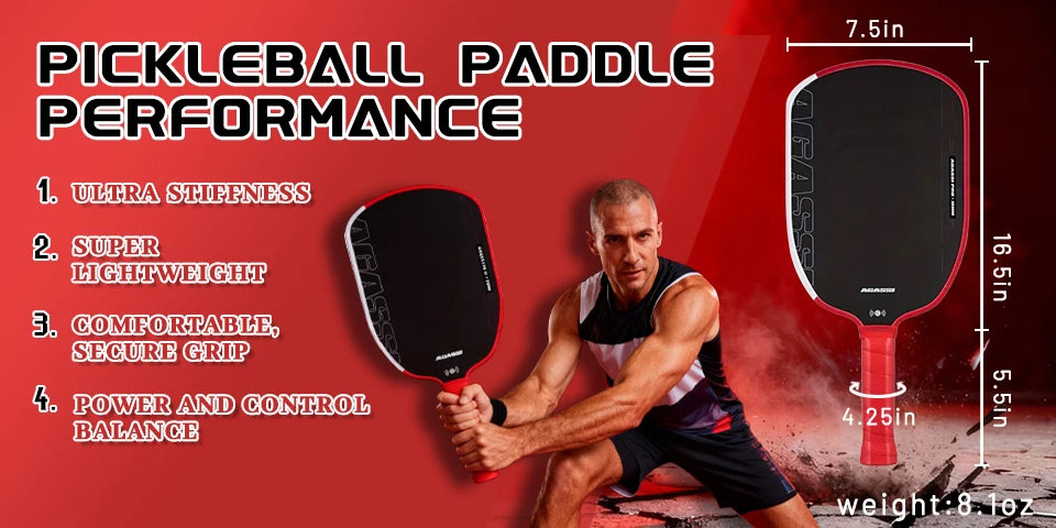 Agassi pro IV Pickleball Paddle 16mm Gen 4 TFP Foam Core T700 Carbon Fiber Ergonomic Grip Design for Increased Power And Spin