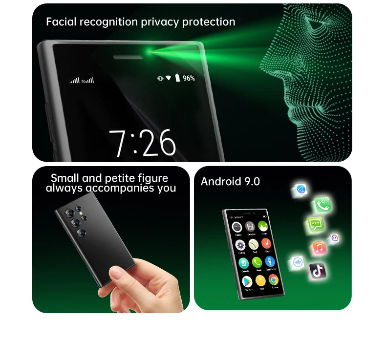 SERVO S26 Mini Smartphones Android 9.0 Dual SIM 3.0'' HD 900mAh WIFI Bluetooth 2GB+16GB Face Unlock 3G Small Mobile Phone Type-C