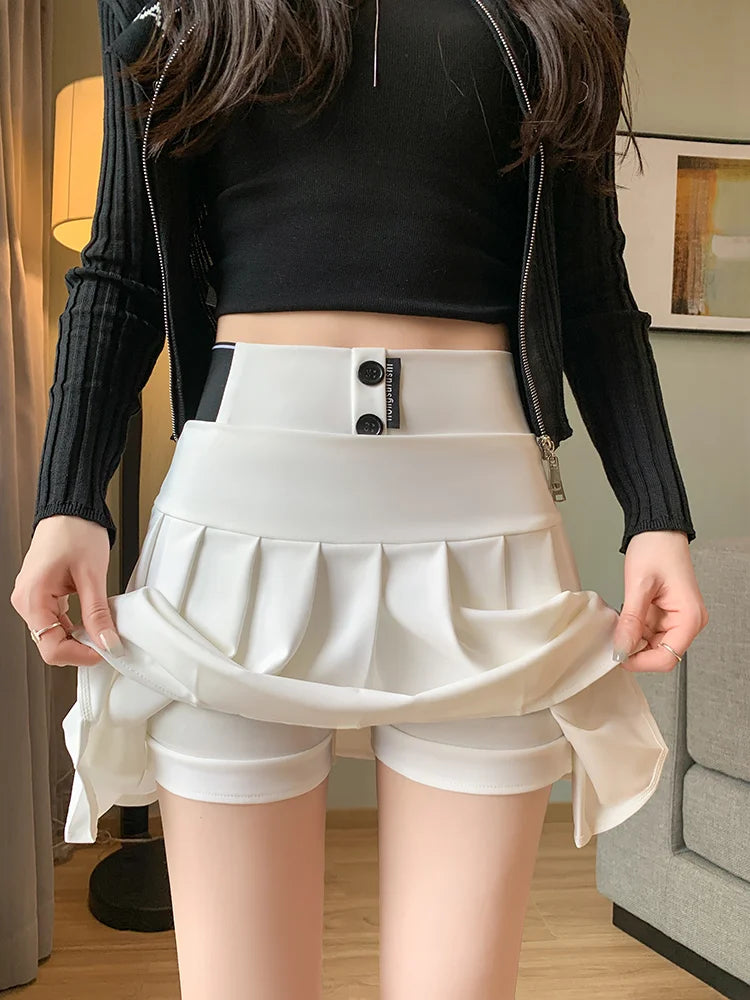 Mini Skirt Women Spring and Summer Original Letter Embroidery Elastic Waist Pleated Skirt A-line Skirt White Black