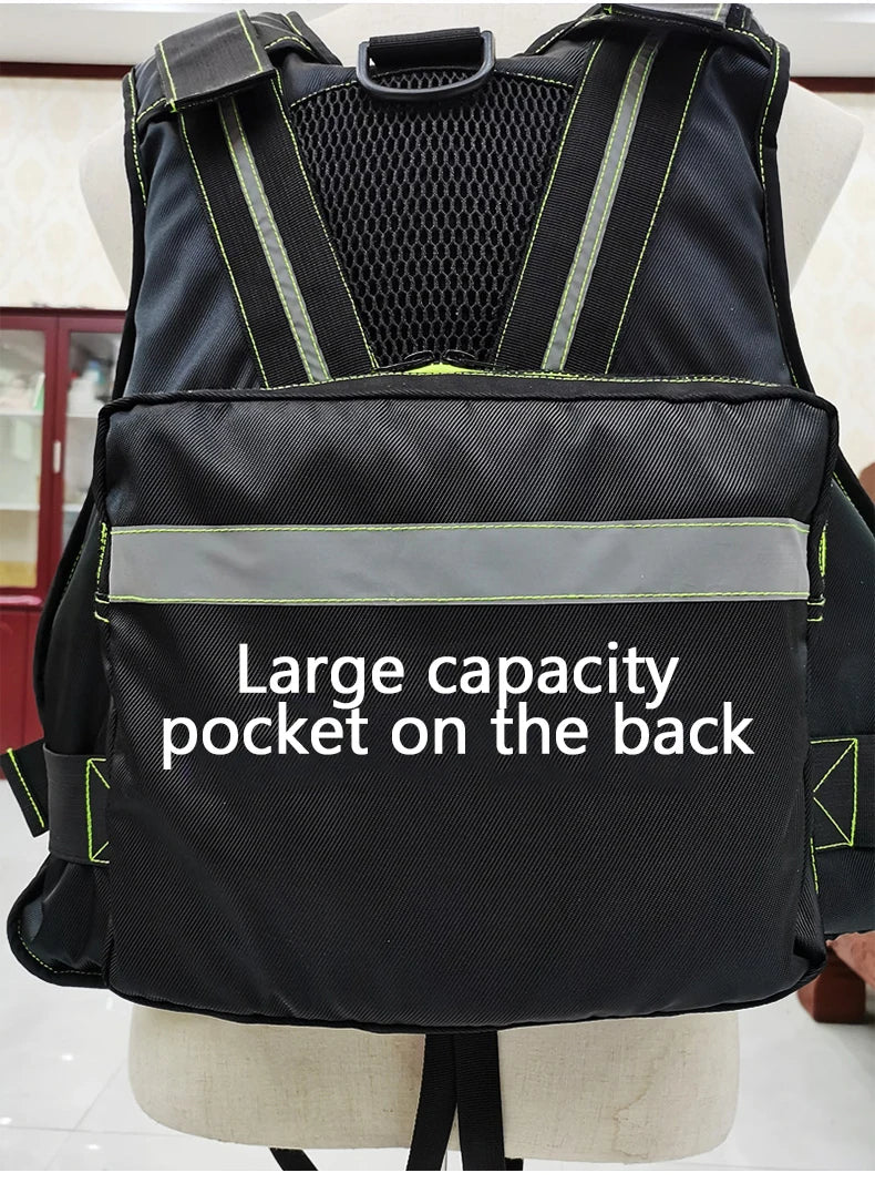 multi-functional life jacket vest for outdoor fishing, a must-have for safety. Multiple pockets for storage, buoyant materials