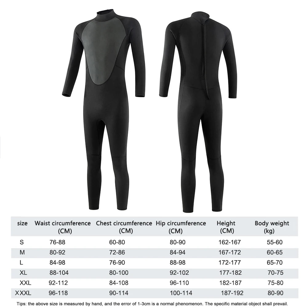 3MM Wetsuits Men Neoprene Diving Surfing Swimming Full Suits Cold Water Keep Warm Zipper Water Sports Full Diver Suit
