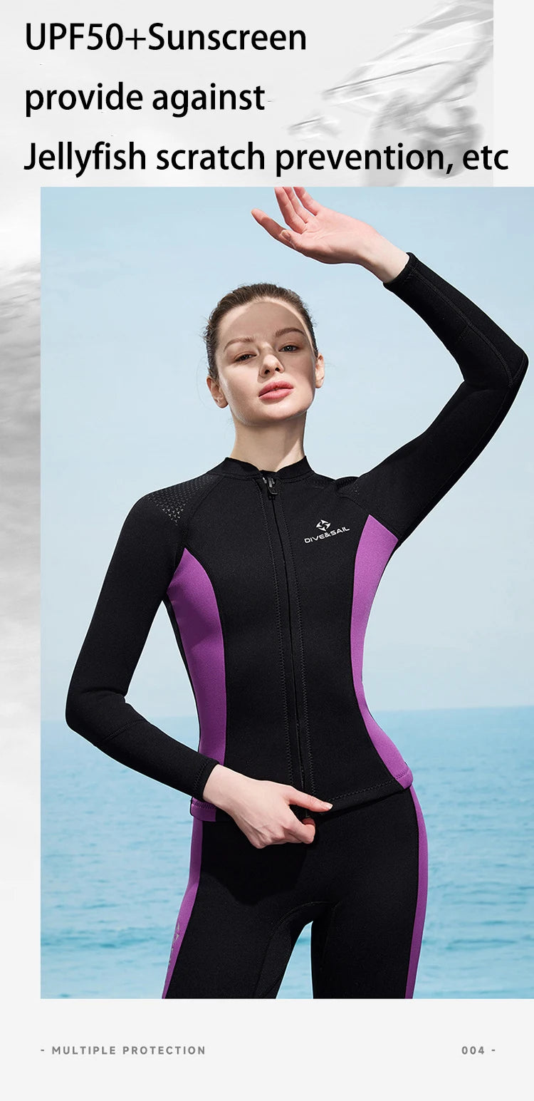 2025 New Men Women Wetsuit Top 3mm Neoprene Wetsuit Jacket Long Sleeve Front Zipper Swimsuit Surfing Diving Tops for Water Sport