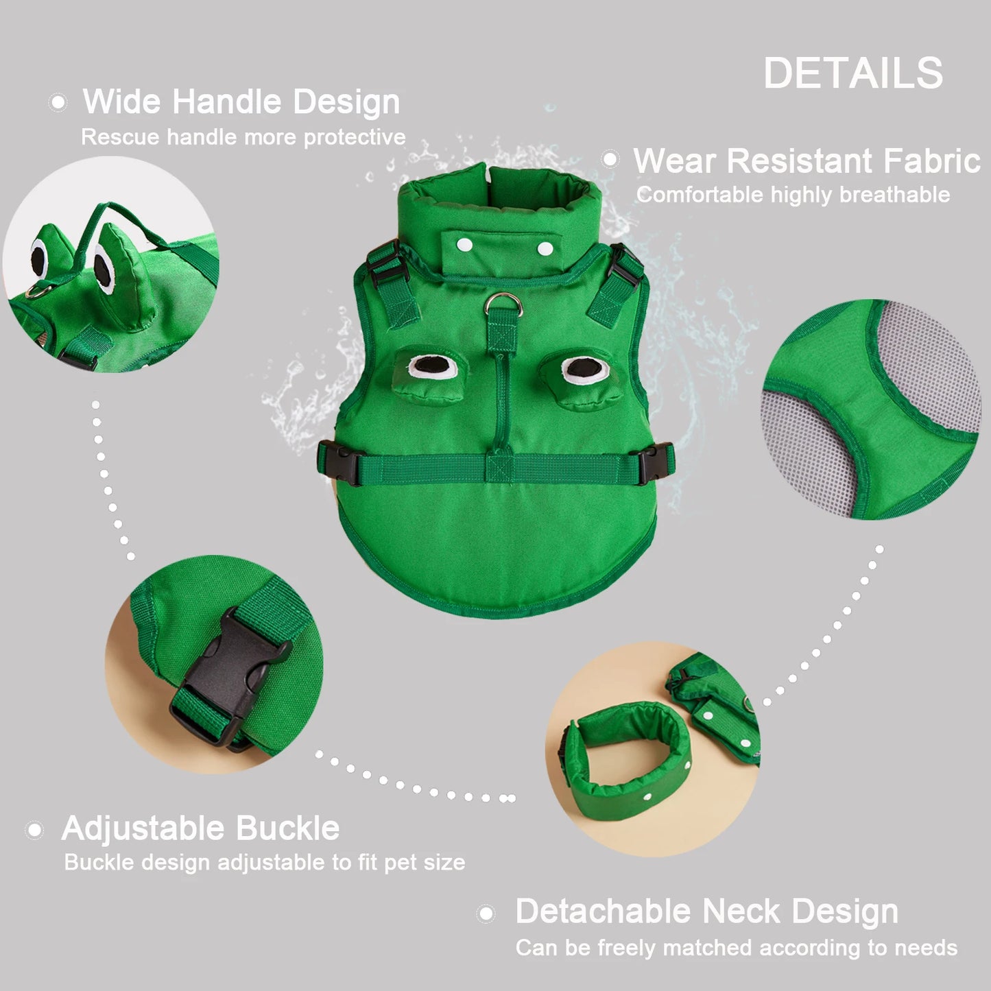 Dog Life Jacket Enhances Buoyancy Adjustable for Safe Fit to Pet Body Swimming Rowing Surfing Pet Flotation Vest