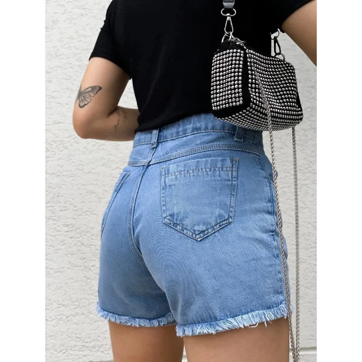 Summer women jeans shorts with chain decoration fashion