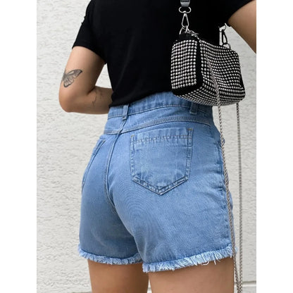 Summer women jeans shorts with chain decoration fashion