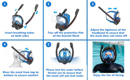 Snorkeling Mask Double Tube Silicone Full Dry Diving Mask Adult Swim Mask Diving Goggles Indoor Self Contained Underwater Breath