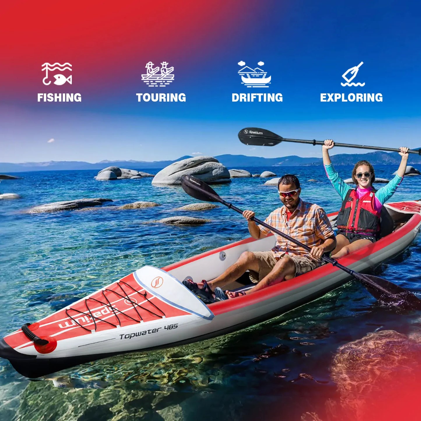Spatium Inflatable Kayak PVC Fishing Boat 1-3 Person For Water Sports Surfing Rafting Touring Inflatable Kayak With Paddle,Seat